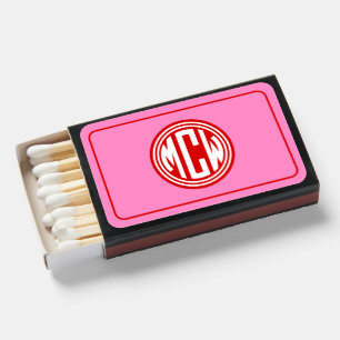 Red Pnk Buffalo Check Circle Monogram Font DIY BG  Matchboxes