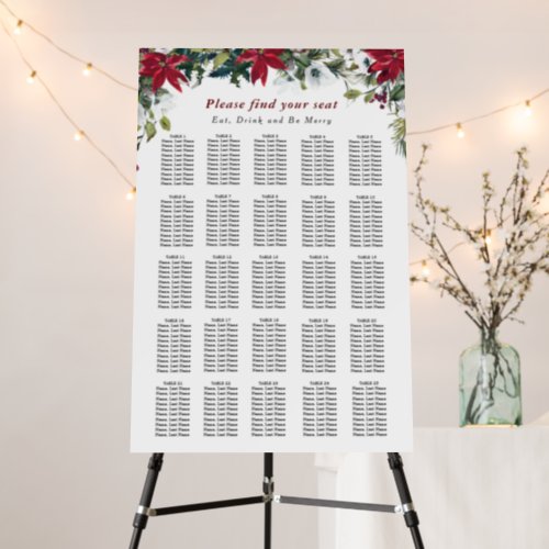 Red Poinsettia 25 Tables Christmas SEATING CHART Foam Board