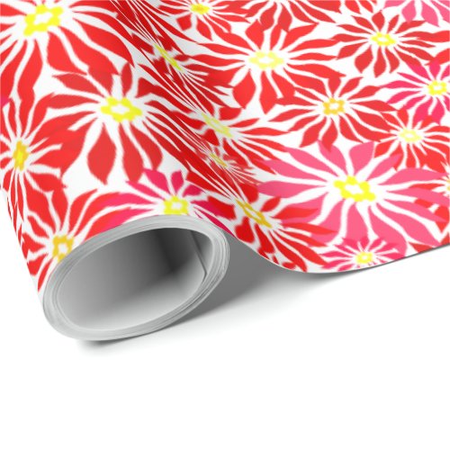 Red Poinsettia Allover Holiday Floral Pattern Wrap Wrapping Paper