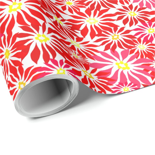 Red Poinsettia Allover Holiday Floral Pattern Wrap Wrapping Paper (Roll Corner)