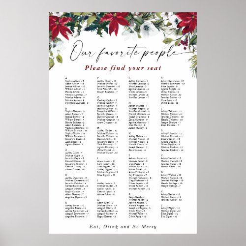 Red Poinsettia Alphabet Christmas SEATING CHART