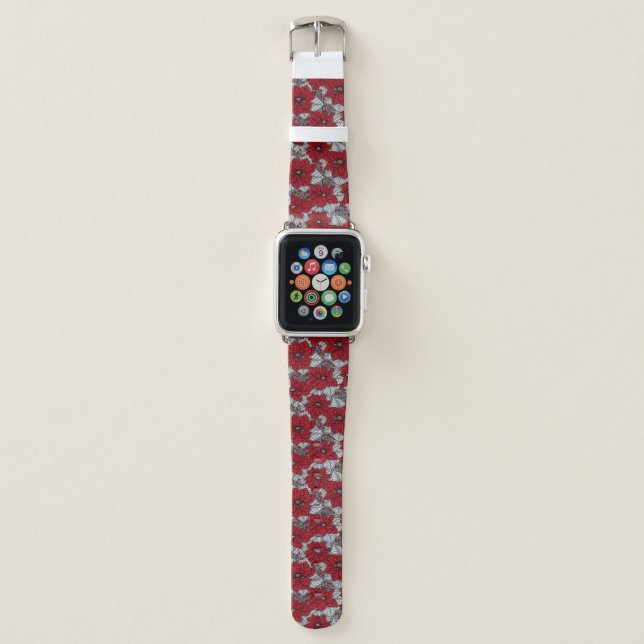Red poinsettia and berries, Christmas design Apple Watch Band (Front)