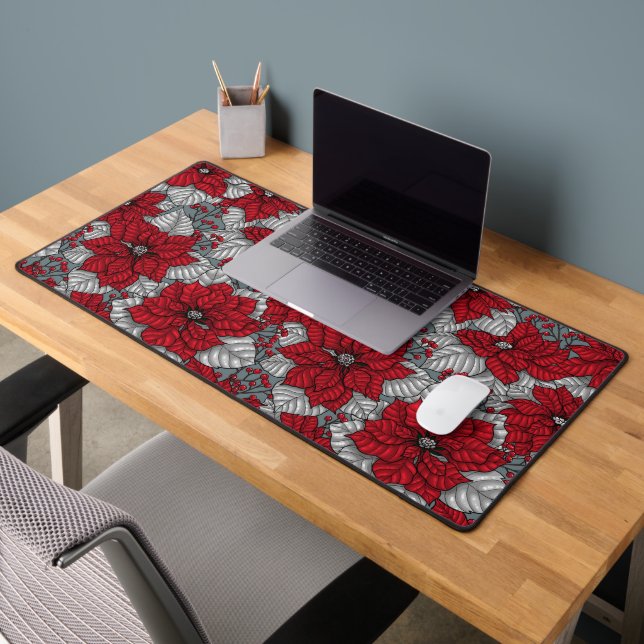Red poinsettia and berries, Christmas design Desk Mat (Office 2)
