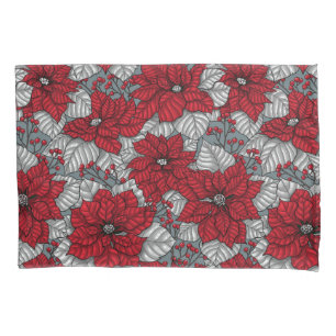 Red poinsettia and berries, Christmas design Pillow Case