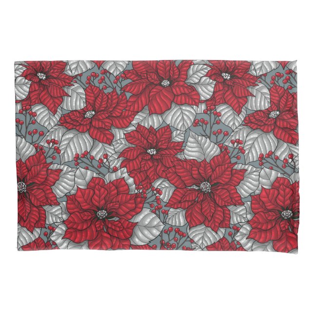Red poinsettia and berries, Christmas design Pillow Case (Front-Left)