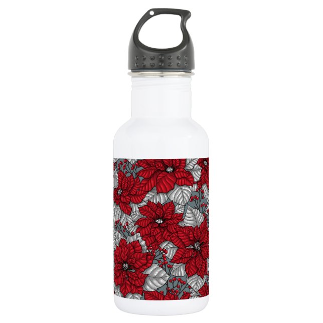 Red poinsettia and berries, Christmas design Stainless Steel Water Bottle (Front)