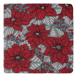 Red poinsettia and berries, Christmas design Trivet