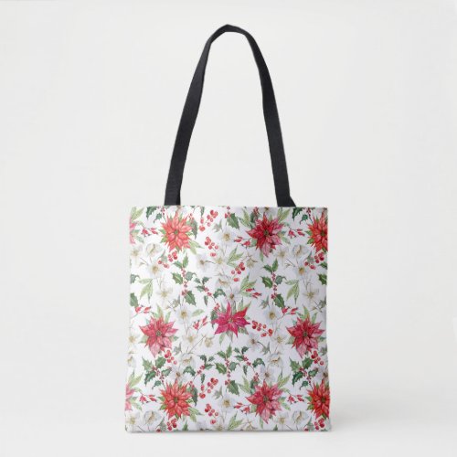 Red Poinsettia and Paperwhite Christmas Pattern Tote Bag