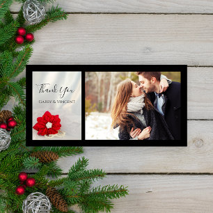 Red Poinsettia and Pearls Winter Wedding Thank You Card