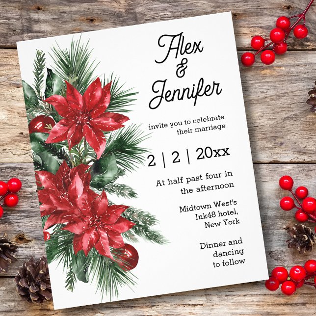  Red Poinsettia and pine wedding  invitation Flyer (Creator Uploaded)