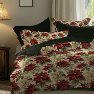 Red Poinsettia Bedding Classic Holiday Floral Art Duvet Cover
