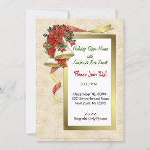 Red Poinsettia Bells Invitation
