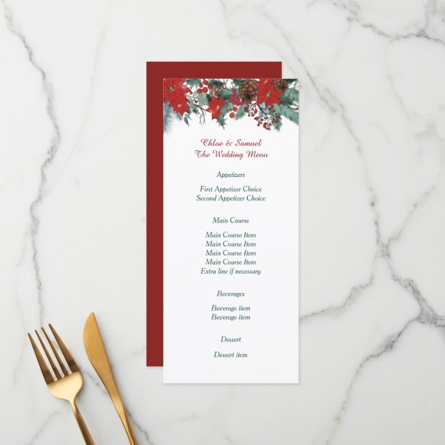 Red Poinsettia Border Bouquet Menu (Front/Back In Situ)