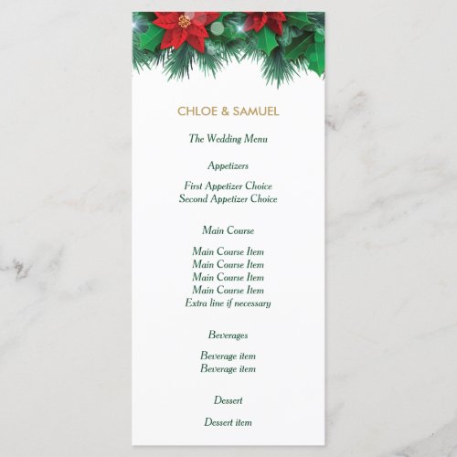 Red Poinsettia Border Wedding Menu