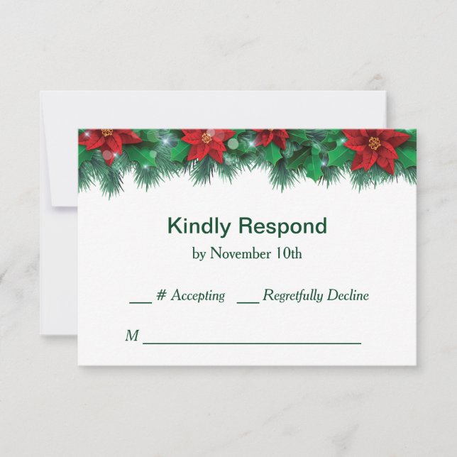 Red Poinsettia Border Wedding RSVP (Front)