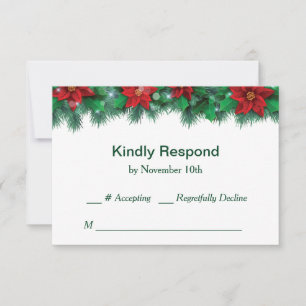 Red Poinsettia Border Wedding RSVP Card