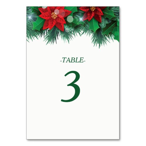 Red Poinsettia Border Wedding Table Table Number