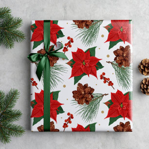 Red Poinsettia Botanical Christmas Wrapping Paper
