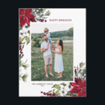 Red Poinsettia Botanical Merry Christmas Photo Hol Holiday Postcard<br><div class="desc">Happy Holidays! Send your holiday wishes and greetings to family and friends with this customizable floral holiday photo postcard. It features watercolor frame of pinecones,  pine needles,  hollies,  berries and red poinsettias. Personalize by adding names,  message and photo. Matching items are available.</div>