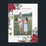 Red Poinsettia Botanical Merry Christmas Photo Hol Holiday Postcard<br><div class="desc">Happy Holidays! Send your holiday wishes and greetings to family and friends with this customizable floral holiday photo postcard. It features watercolor frame of pinecones,  pine needles,  hollies,  berries and red poinsettias. Personalize by adding names,  message and photo. Matching items are available.</div>