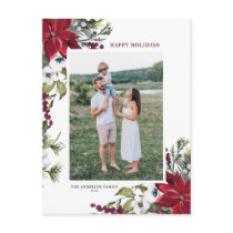 Red Poinsettia Botanical Merry Christmas Photo Hol Holiday Postcard