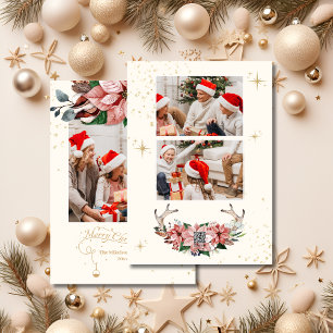 Red Poinsettia Botanical Merry Christmas Photo Holiday Card