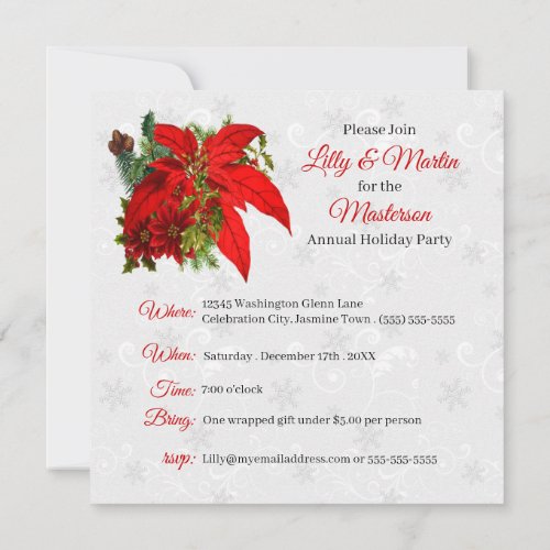 Red Poinsettia Bouquet Holiday Party Invitation