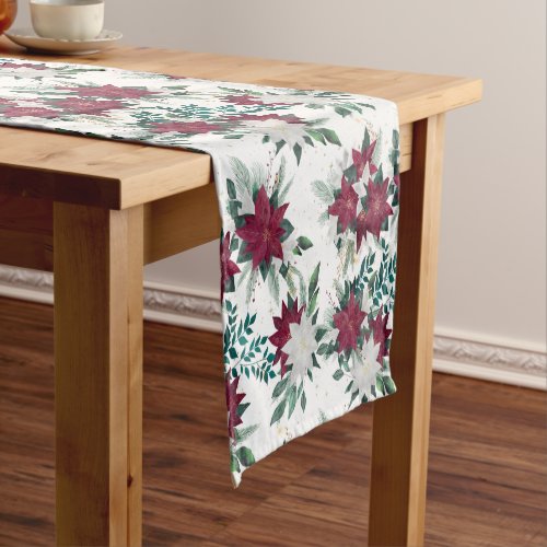 Red Poinsettia Bouquet Pattern Holiday Short Table Runner