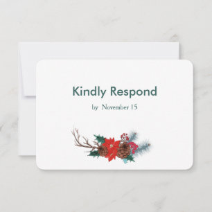Red Poinsettia Bouquet Wedding RSVP Card