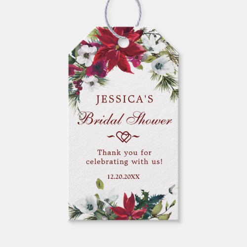 Red Poinsettia Bridal Shower Favor Thank You Gift Tags