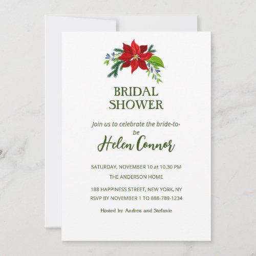 Red Poinsettia Bridal Shower Invitation