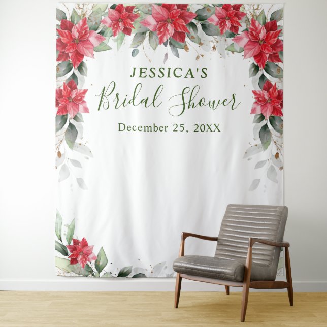 Red Poinsettia Bridal Shower Photo Booth Backdrop (In Situ)