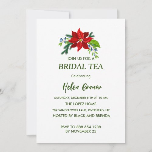 Red Poinsettia Bridal Tea Invitation