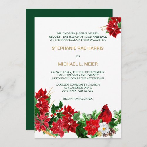 Red Poinsettia Cardinal Christmas Wedding Invite
