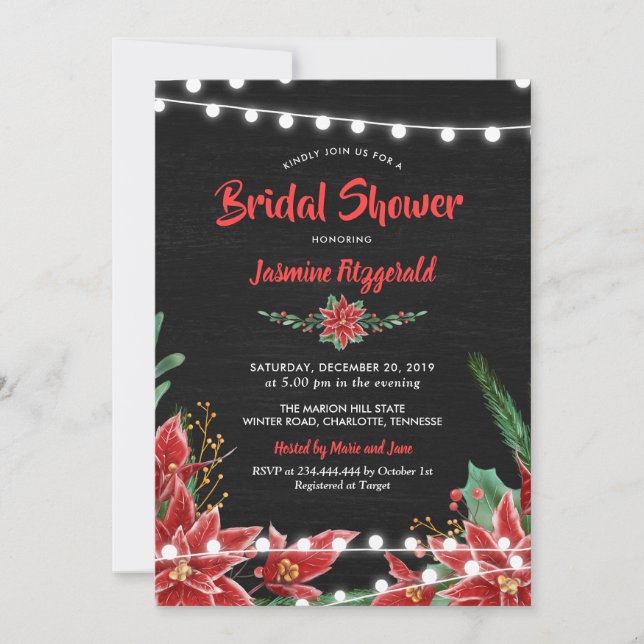 Red Poinsettia Chalkboard Christmas Bridal Shower Invitation (Front)