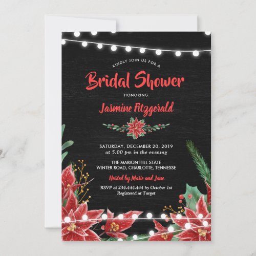 Red Poinsettia Chalkboard Christmas Bridal Shower Invitation