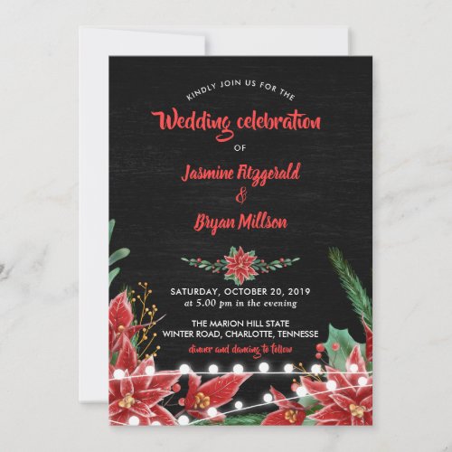 Red Poinsettia  Chalkboard Christmas Wedding Invitation