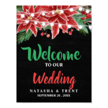 Red Poinsettia Chalkboard Christmas Wedding