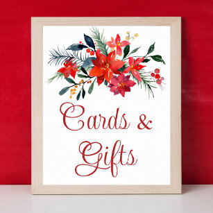 Red Poinsettia Chic Christmas Wedding Cards Gifts Poster