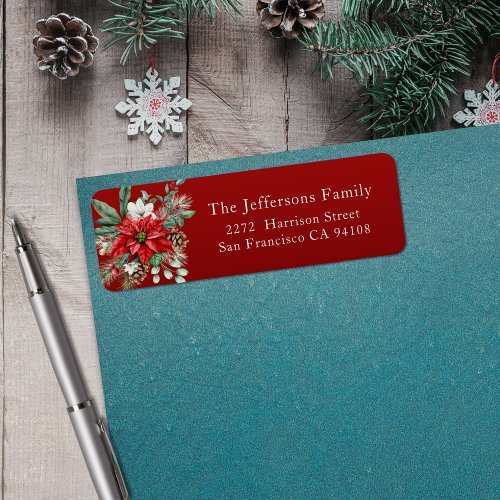 Red Poinsettia Christmas Address Label