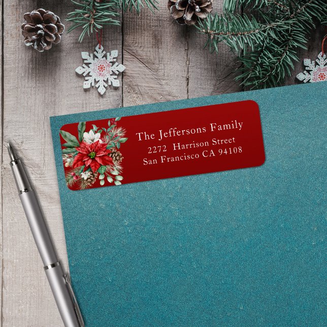 Red Poinsettia Christmas Address Label (Red Poinsettia Christmas Address Label)