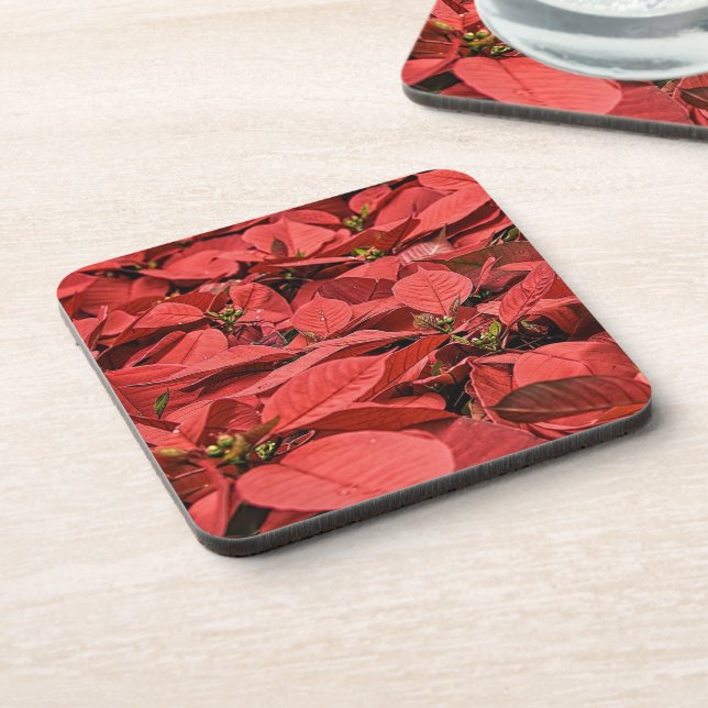 Red Poinsettia Christmas Beverage Coaster (Left Side)