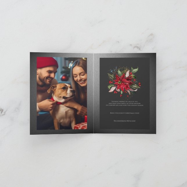 Red Poinsettia Christmas Botanical Winter Plant 2 Card (Inside)