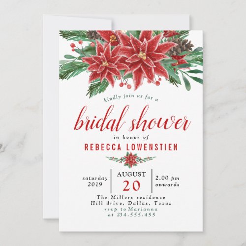 Red Poinsettia Christmas Bridal Shower Invitation