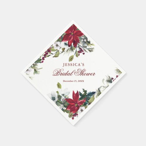 Red Poinsettia Christmas Bridal Shower Paper Napkins