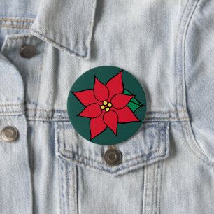 Red Poinsettia Christmas Button