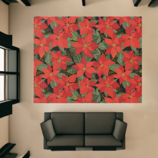 Red Poinsettia Christmas Floral Rug