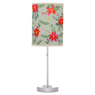 Red Poinsettia Christmas Floral Table Lamp