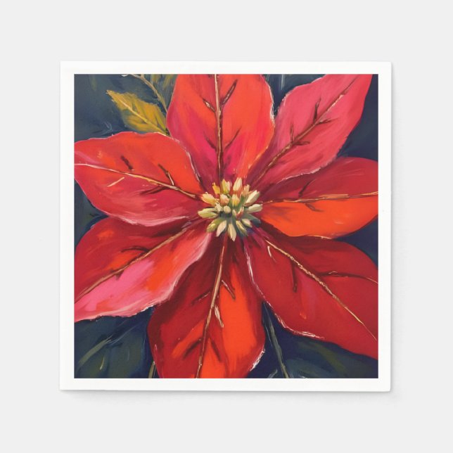 Red Poinsettia Christmas Flower Painted Napkins (Front)