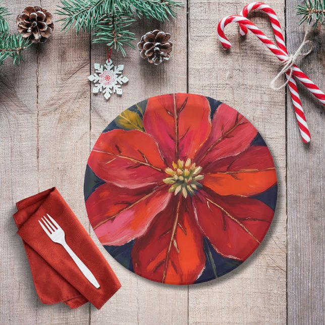 Red Poinsettia Christmas Flower Painted Paper Plates (Creator Uploaded)